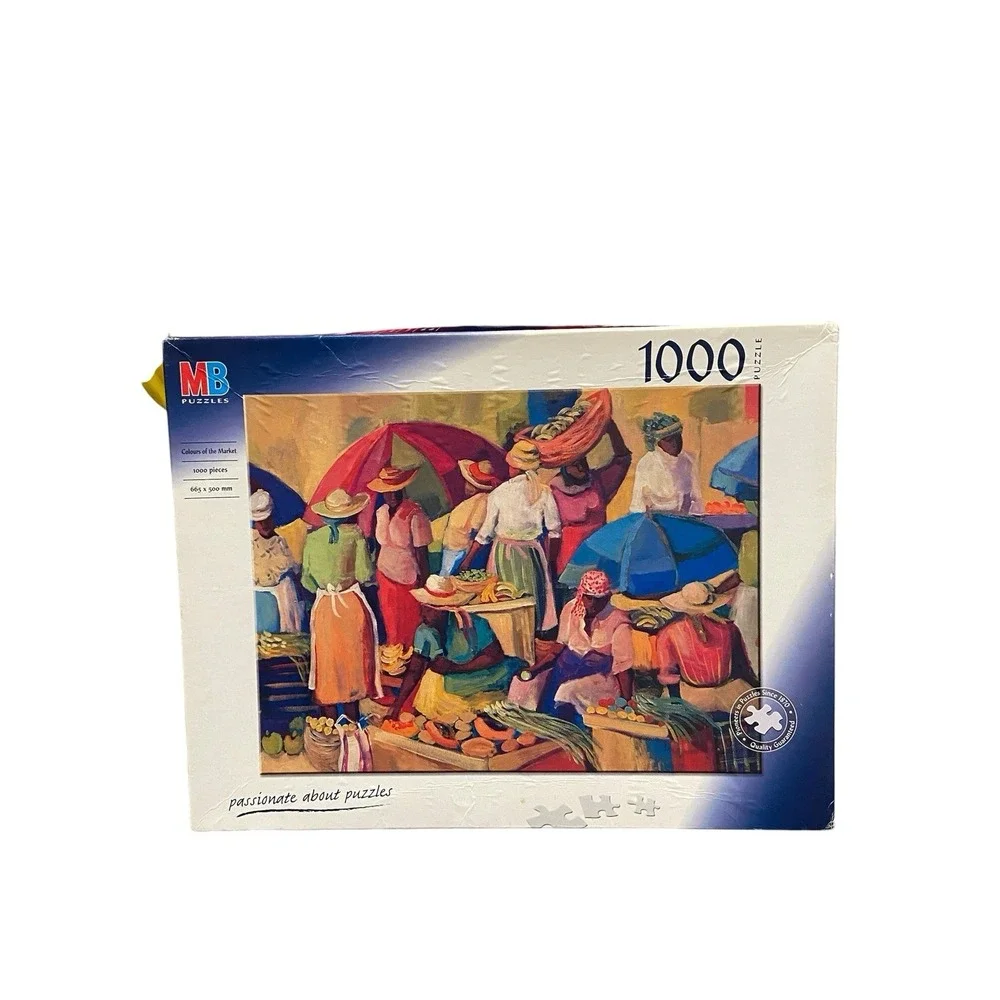 MB Puzzles Colours of the Market 1000 Piece Jigsaw Puzzle 2003 Complete